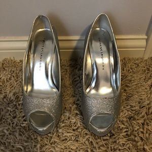 Silver glitter heels, worn once